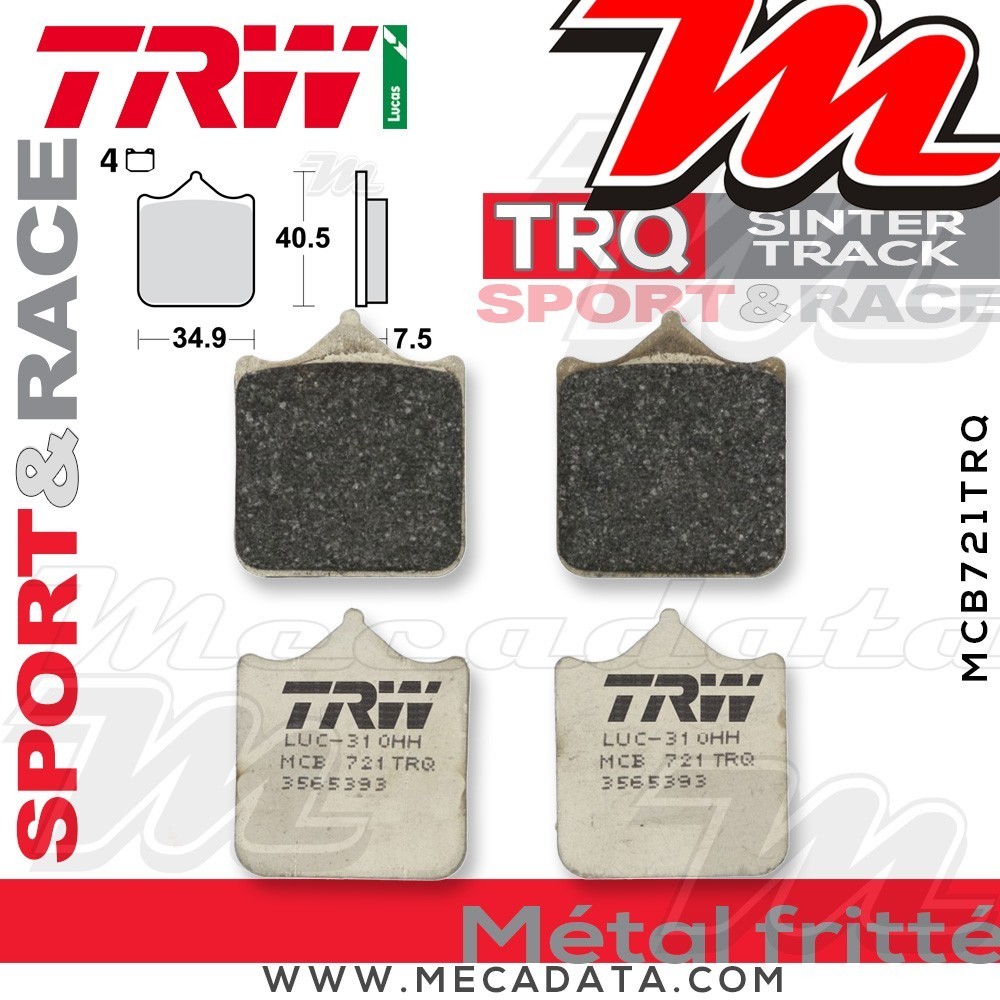 Plaquettes de frein Avant ~ MV Agusta 910 Brutale R 2005-2007 ~ TRW Lucas MCB 721 TRQ