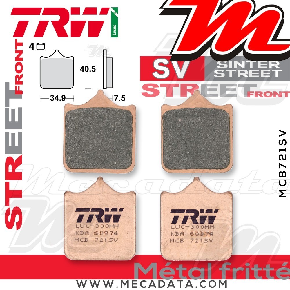 Plaquettes de frein Avant ~ MV Agusta 910 Brutale R 2005-2007 ~ TRW Lucas MCB 721 SV