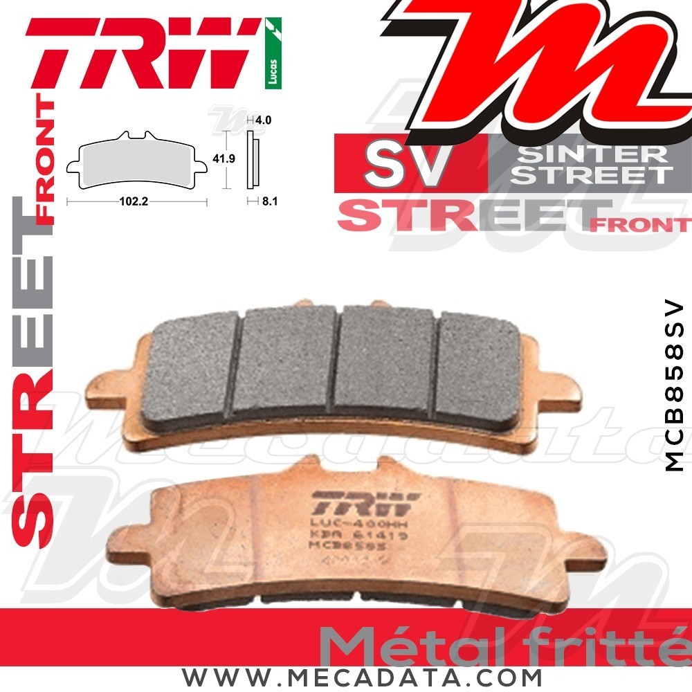 Plaquettes de frein Avant ~ MV Agusta F3 800 , ABS 2014+ ~ TRW Lucas MCB 858 SV