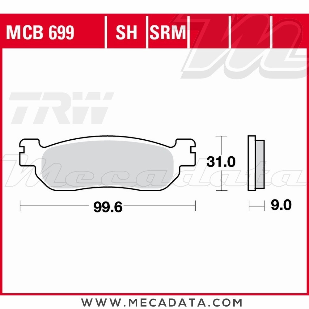 Plaquettes de frein Arrière ~ MBK YP 250 Skyliner SG02 2000+ ~ TRW Lucas MCB 699 SRM 