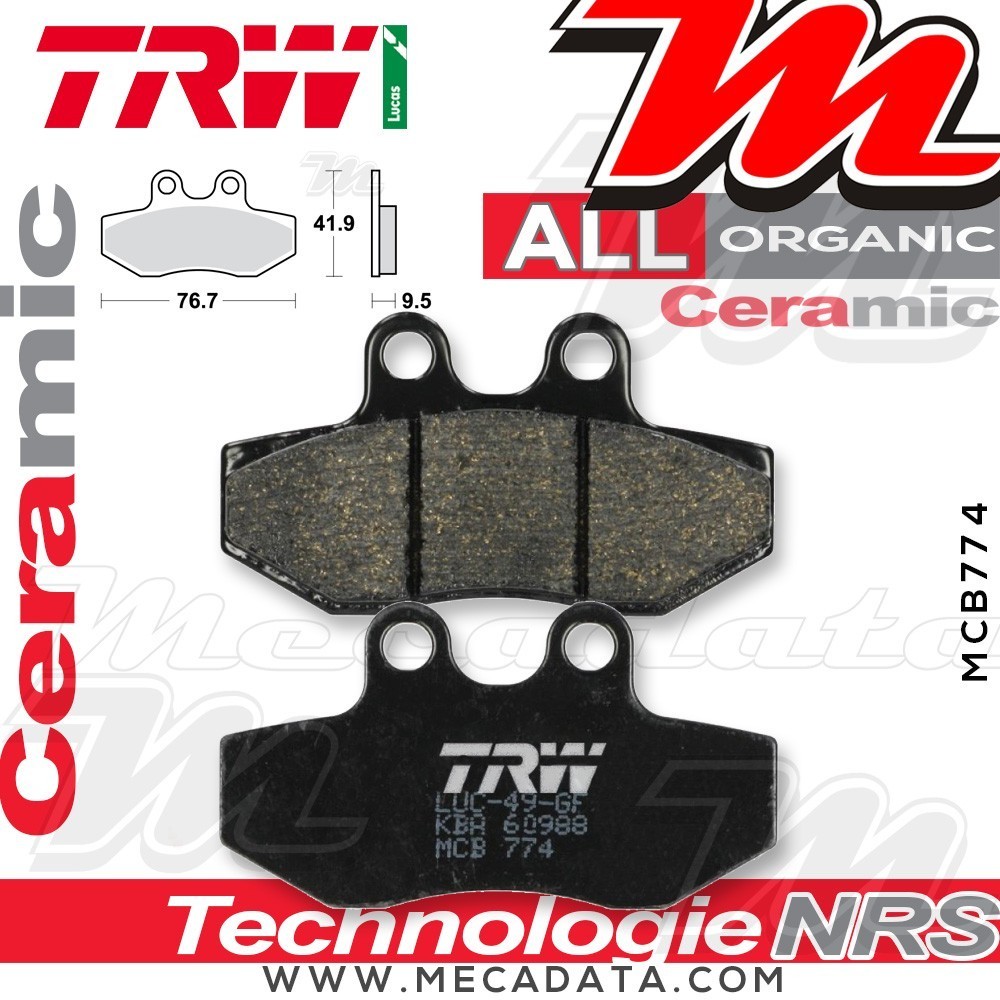 Plaquettes de frein Avant ~ MBK NXC 125 Flame 2005-2009 ~ TRW Lucas MCB 774