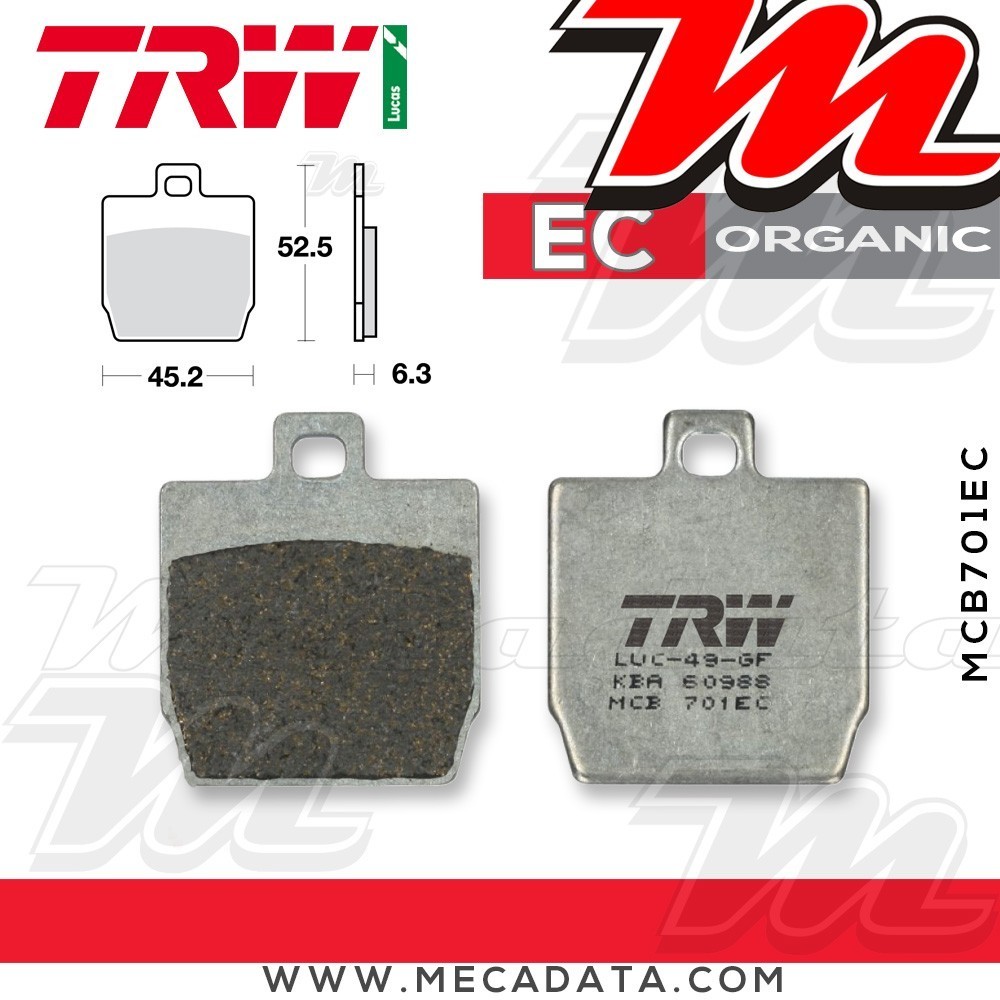 Plaquettes de frein Arrière ~ MBK YP 50 Nitro 5BR 1997-2000 ~ TRW Lucas MCB 701 EC