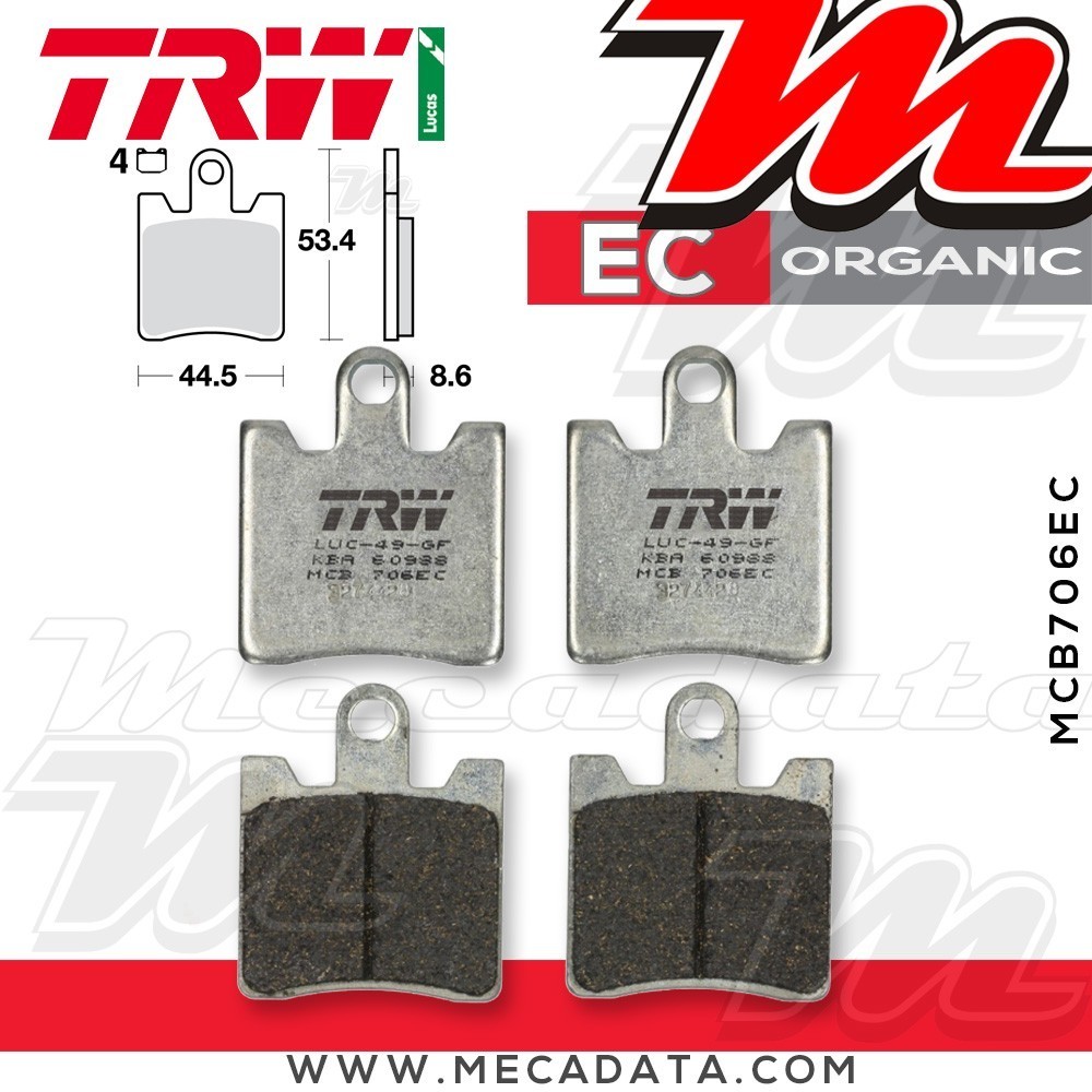 Plaquettes de frein Avant ~ SYM GTS 125 Joymax Sport 2016+ ~ TRW Lucas MCB 706 EC