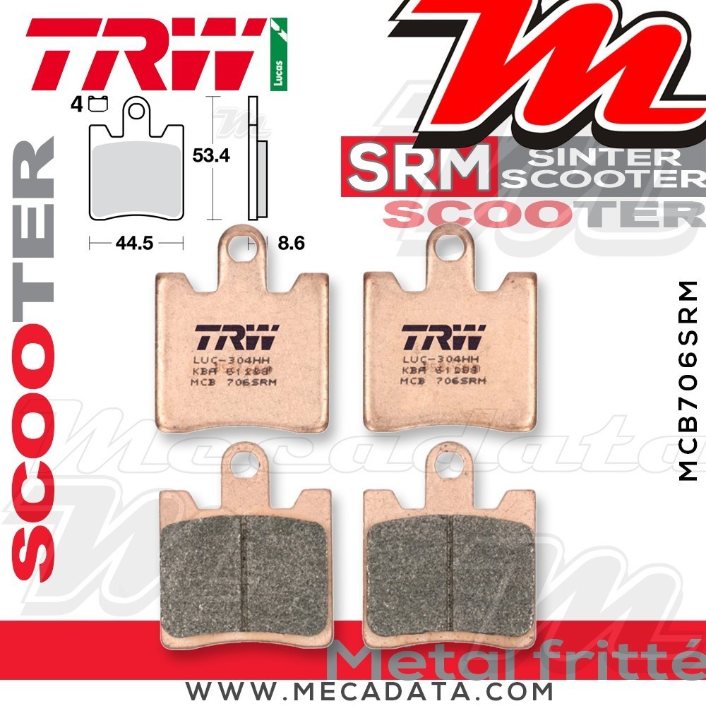 Plaquettes de frein Avant ~ SYM GTS 200 2007+ ~ TRW Lucas MCB 706 SRM