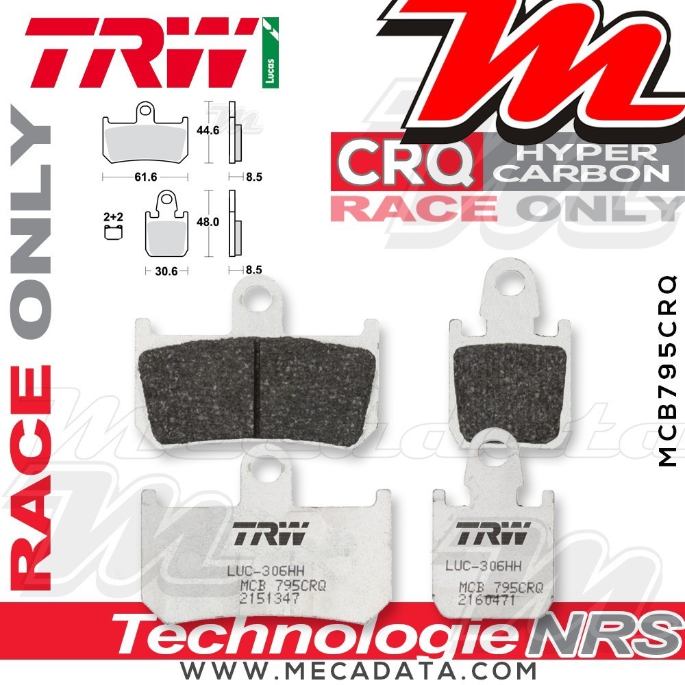 Plaquettes de frein Avant ~ Yamaha YZF 1000 R1 RN19 2007-2008 ~ TRW Lucas MCB 795 CRQ