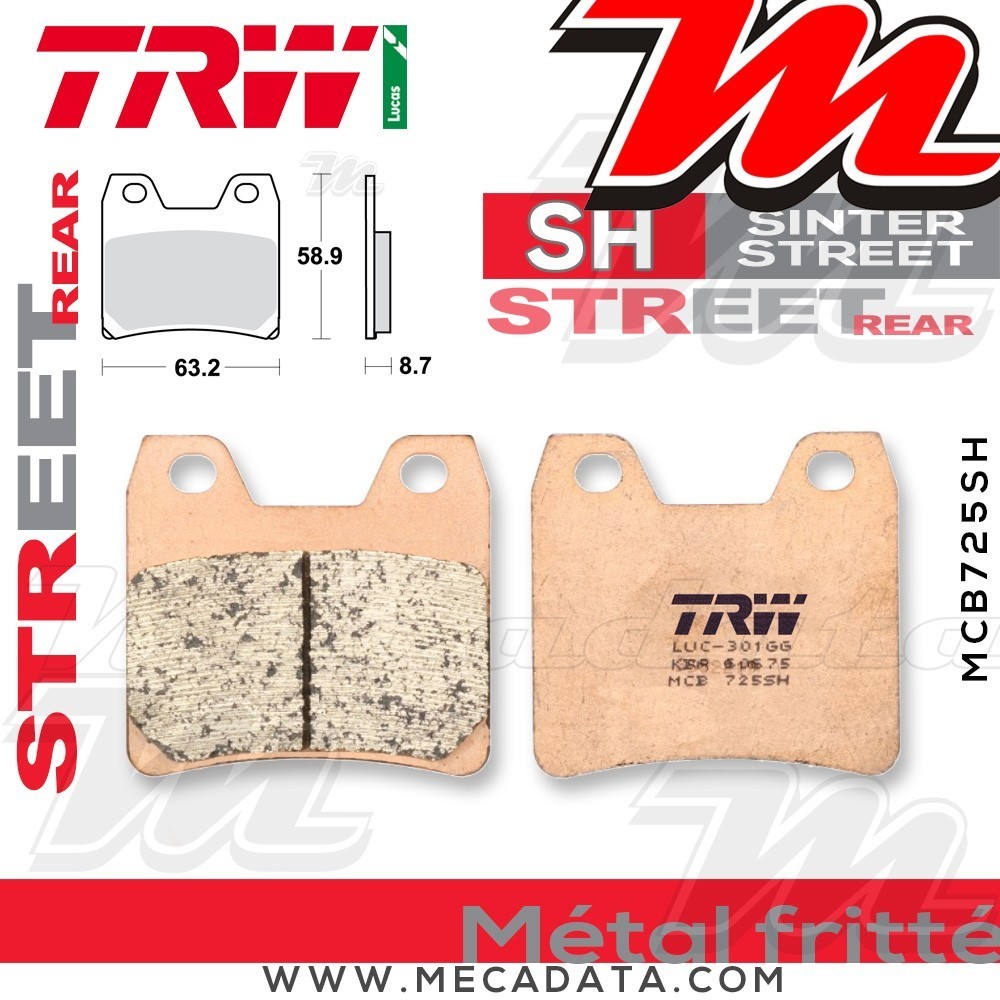 Plaquettes de frein Arrière ~ Yamaha FZS 1000 S Fazer RN06 2003-2004 ~ TRW Lucas MCB 725 SH