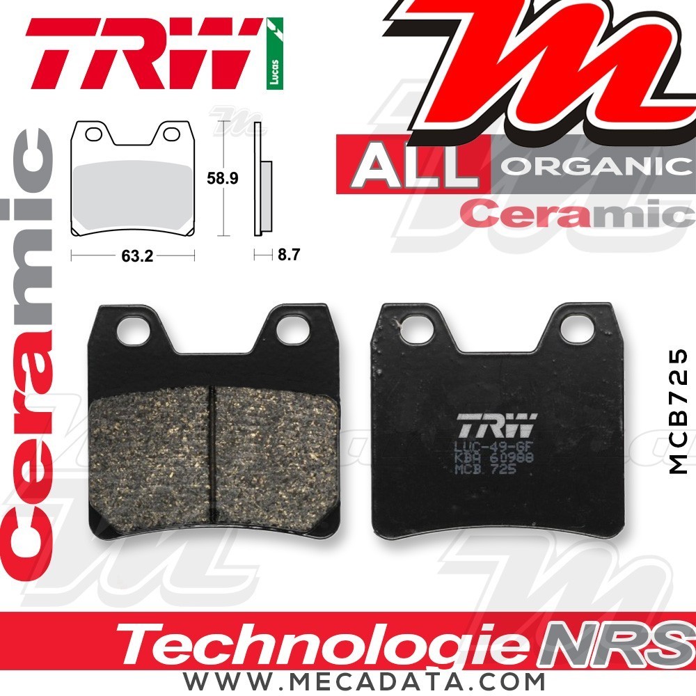 Plaquettes de frein Arrière ~ Yamaha FZS 1000 S Fazer RN06 2003-2004 ~ TRW Lucas MCB 725