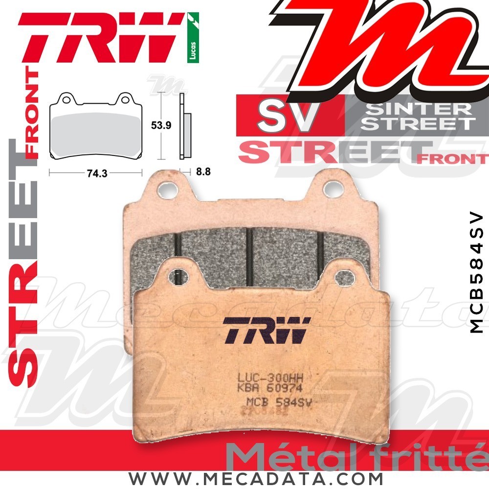 Plaquettes de frein Avant ~ Yamaha TRX 850 4UN 1996+ ~ TRW Lucas MCB 584 SV