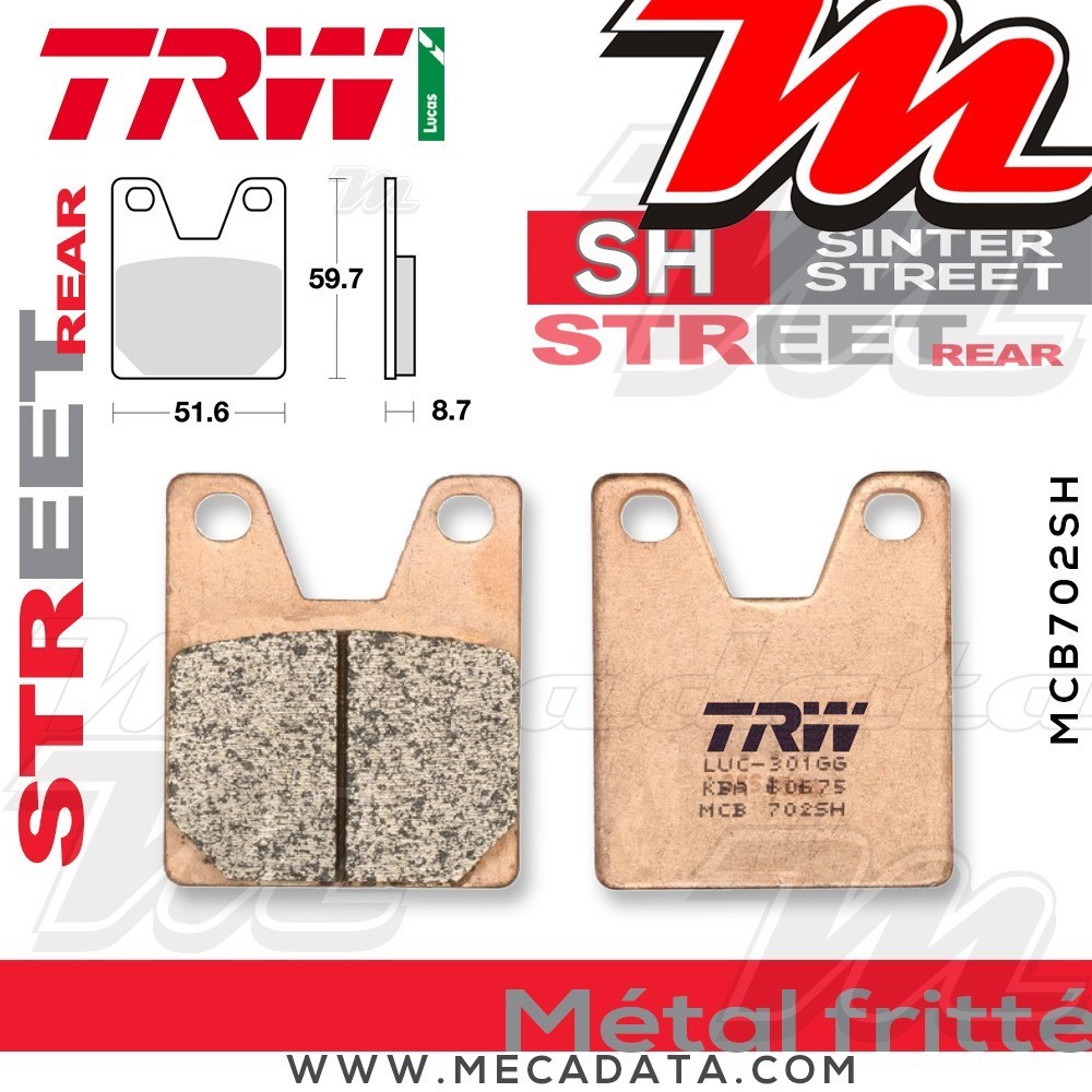 Plaquettes de frein Arrière ~ Yamaha YZF 750 R7 (OW02) RM01 1999-2001 ~ TRW Lucas MCB 702 SH