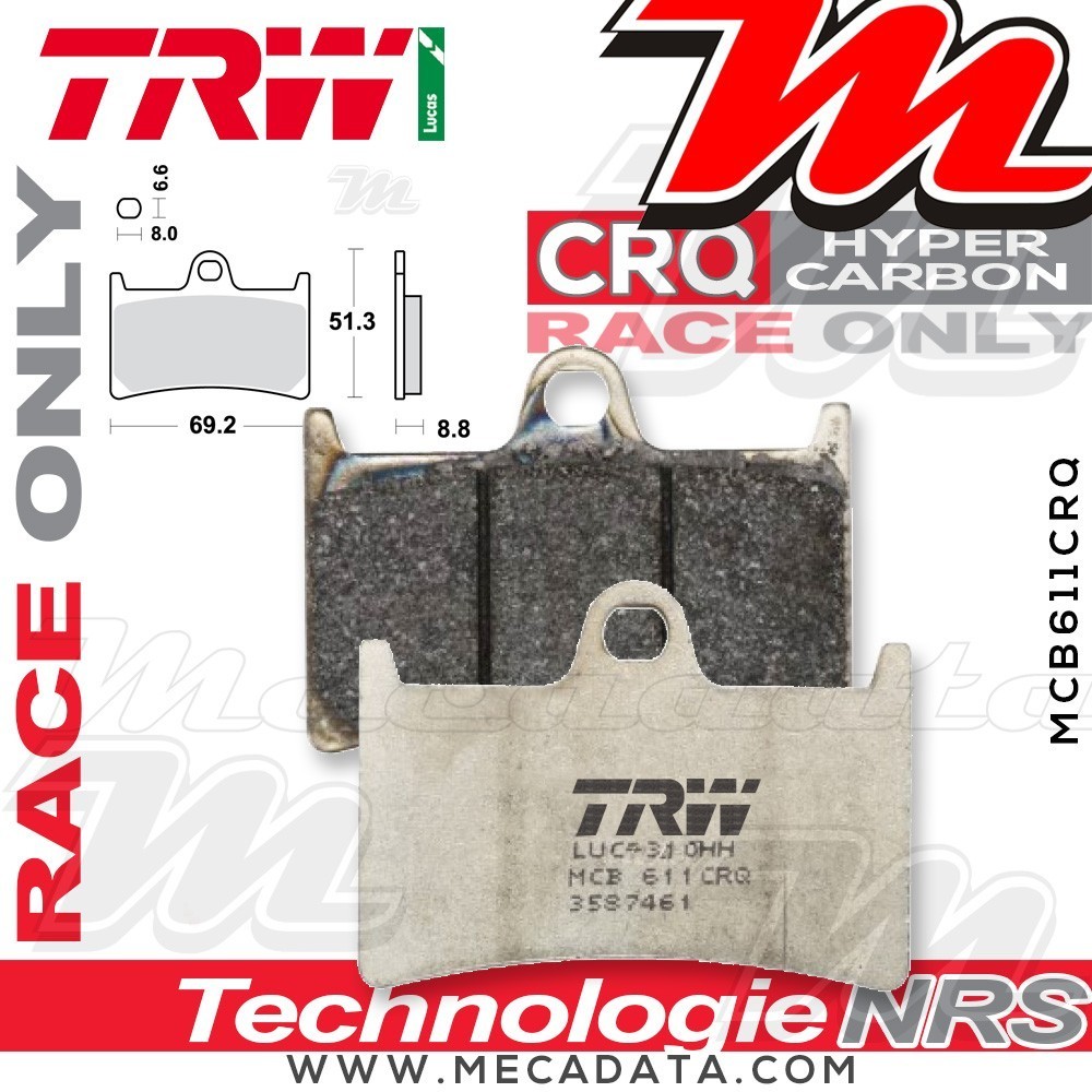 Plaquettes de frein Avant ~ Yamaha YZF 750 R7 (OW02) RM01 1999-2001 ~ TRW Lucas MCB 611 CRQ