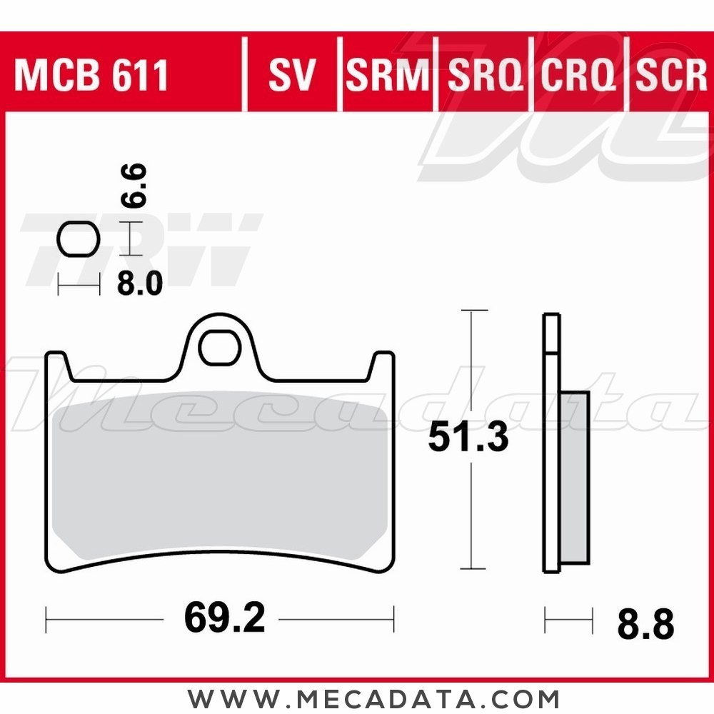 Plaquettes de frein Avant ~ Yamaha YZF 750 R7 (OW02) RM01 1999-2001 ~ TRW Lucas MCB 611 CRQ 