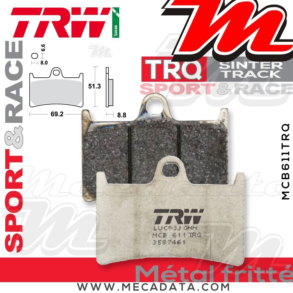 Plaquettes de frein Avant ~ Yamaha YZF 750 R7 (OW02) RM01 1999-2001 ~ TRW Lucas MCB 611 TRQ