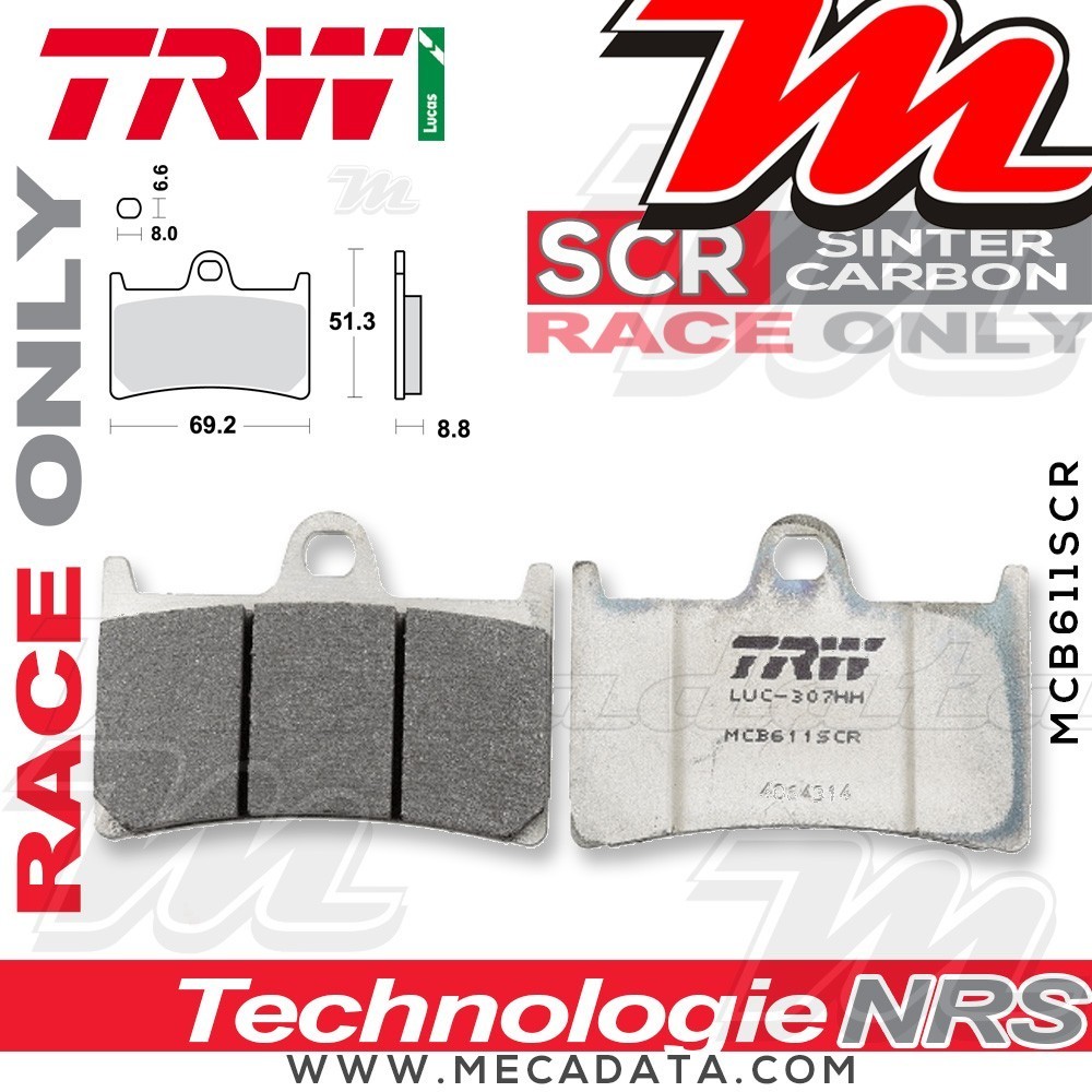 Plaquettes de frein Avant ~ Yamaha YZF 600 R6 RJ05 2003 ~ TRW Lucas MCB 611 SCR