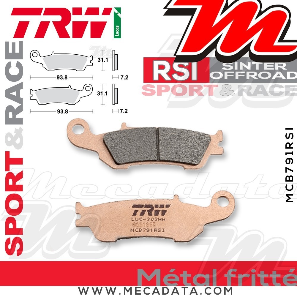 Plaquettes de frein Avant ~ Yamaha YZ 450 F CJ10 2008-2009 ~ TRW Lucas MCB 791 RSI
