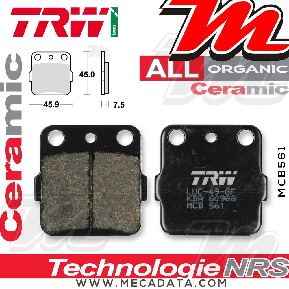 Plaquettes de frein Arrière ~ Yamaha YFZ 450 AJ20 2006-2009 ~ TRW Lucas MCB 561