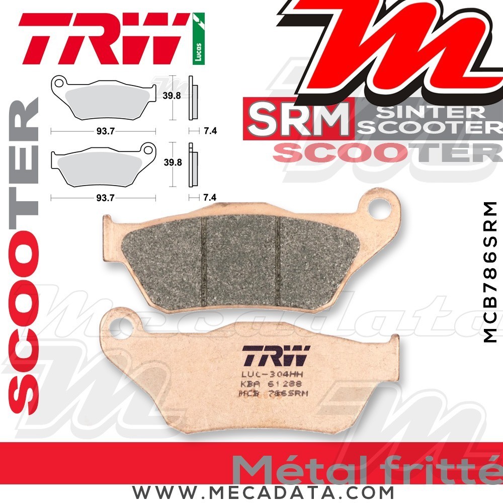 Plaquettes de frein Avant ~ Yamaha YP 125 R X-Max SE32 2006-2009 ~ TRW Lucas MCB 786 SRM