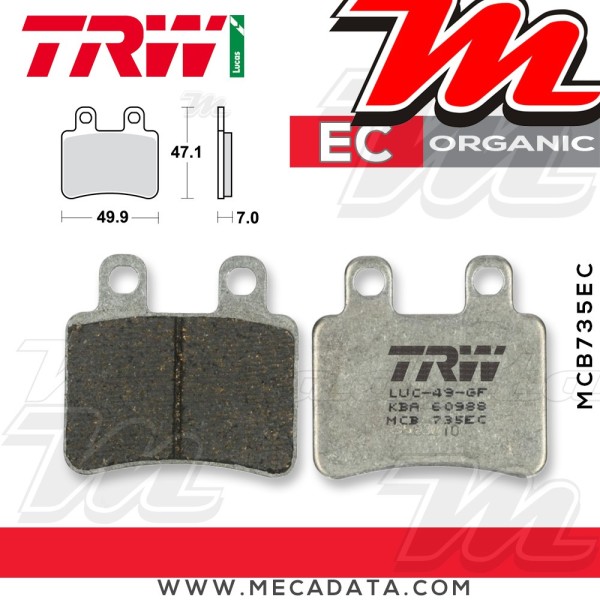 Plaquettes de frein Arrière ~ TRW Lucas MCB 735 EC